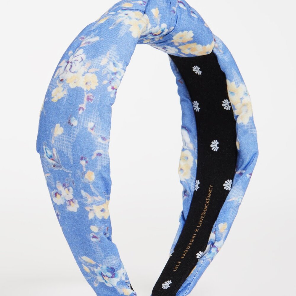 Lele Sadoughi x LoveShackFancy Floral Knot Headband in Blue Jay - Picture 9 of 9